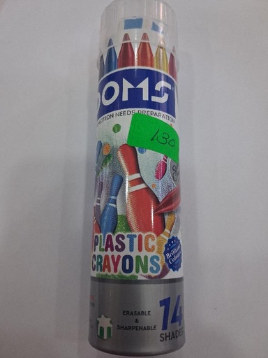 DOMS PLASTIC WAX CRAYONS 14 SHADE TIN